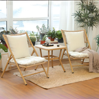 Modern Chinese style outdoor patio table and chair set with PE rattan, tempered glass table, carbon steel frame, two folding chairs, removable cushions, garden balcony and terrace furniture