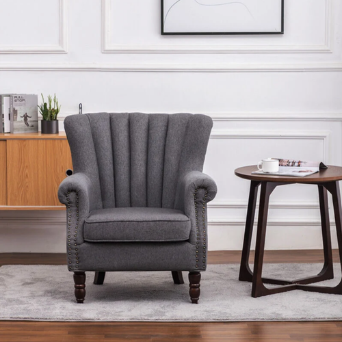 Vintage tufted velvet wingback armchair, elegant lounge chair with high back and upholstered design for living room and bedroom