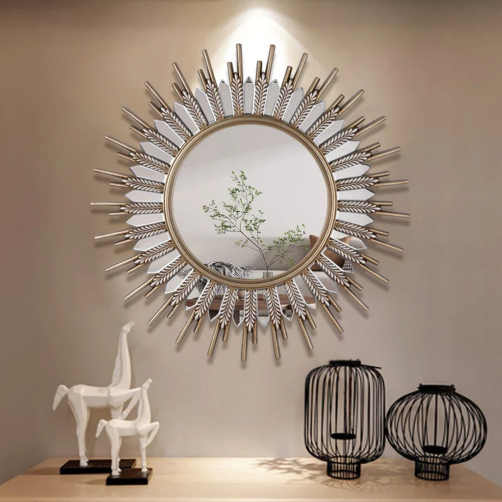 Sunflower decorative wall mirror with LED light, luxury artistic mirror for living room, entryway, bathroom, bedroom, vanity and modern home wall decor