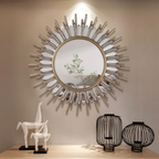 Sunflower decorative wall mirror with LED light, luxury artistic mirror for living room, entryway, bathroom, bedroom, vanity and modern home wall decor