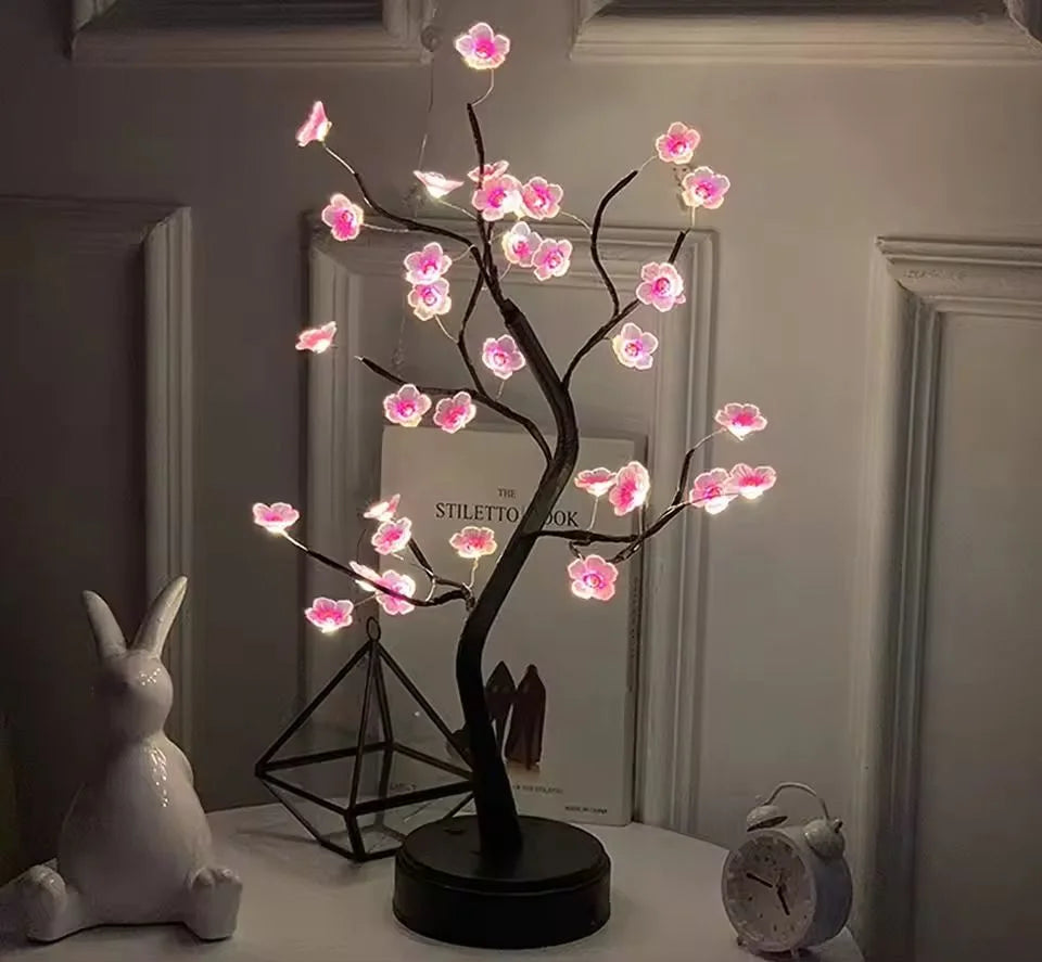 1PC LED Artificial Cherry Tree Bonsai Night Light Usb/Battery Powered Table Lamp Touch Switch Fairy Light for Wedding Home Decor