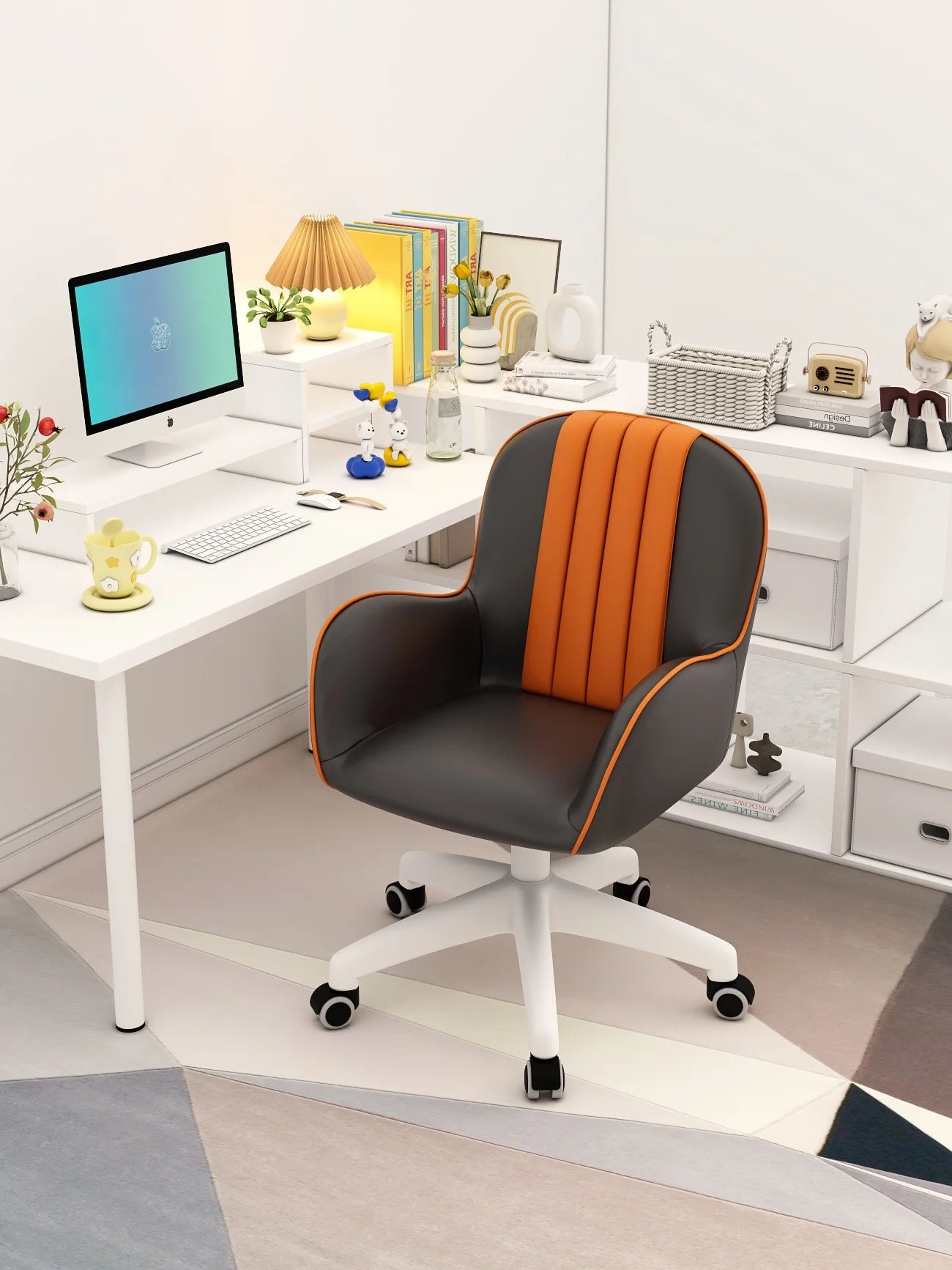 Simple Modern Computer Chair Latex Cushion Seat 360° Rotation Study Office Chair Bedroom Makeup Chair White Steel Legs
