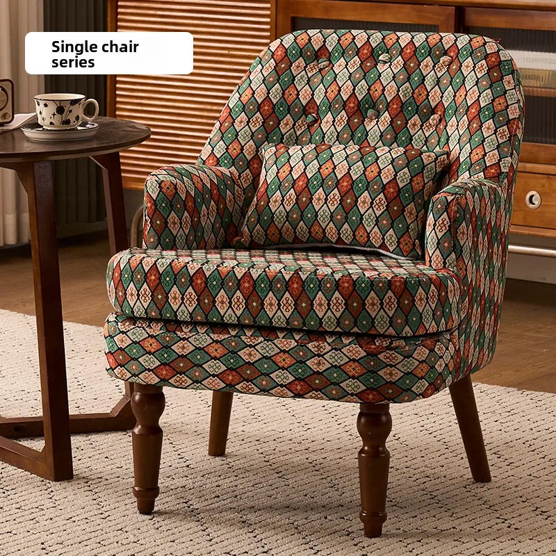 American Retro Sofa Chair Single Casual High-End Comfortable Armchair Ergonomic Balcony Sillas Para Salón Living Room Furniture