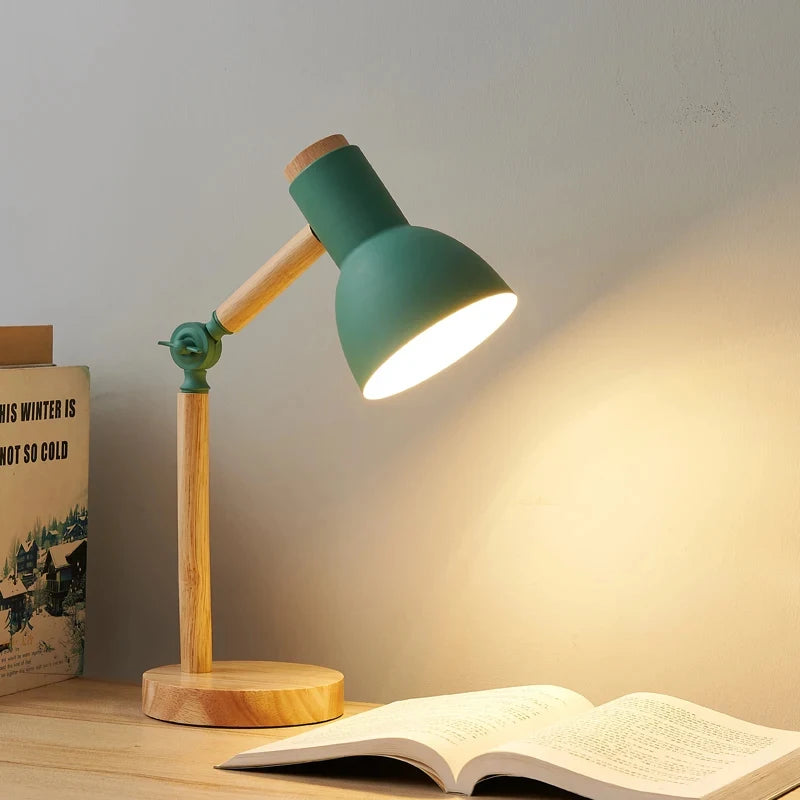 Creative Nordic Table Lamp - Wooden Art LED Turn Head Simple Design Eye Protection for Bedside Desk, Reading & Study