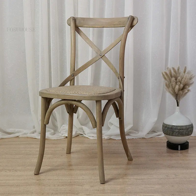 Nordic Retro Solid Wood Dining Chair Restaurant Furniture Simple Dining Chair American Homestay Casual Creative Back Chairs B R