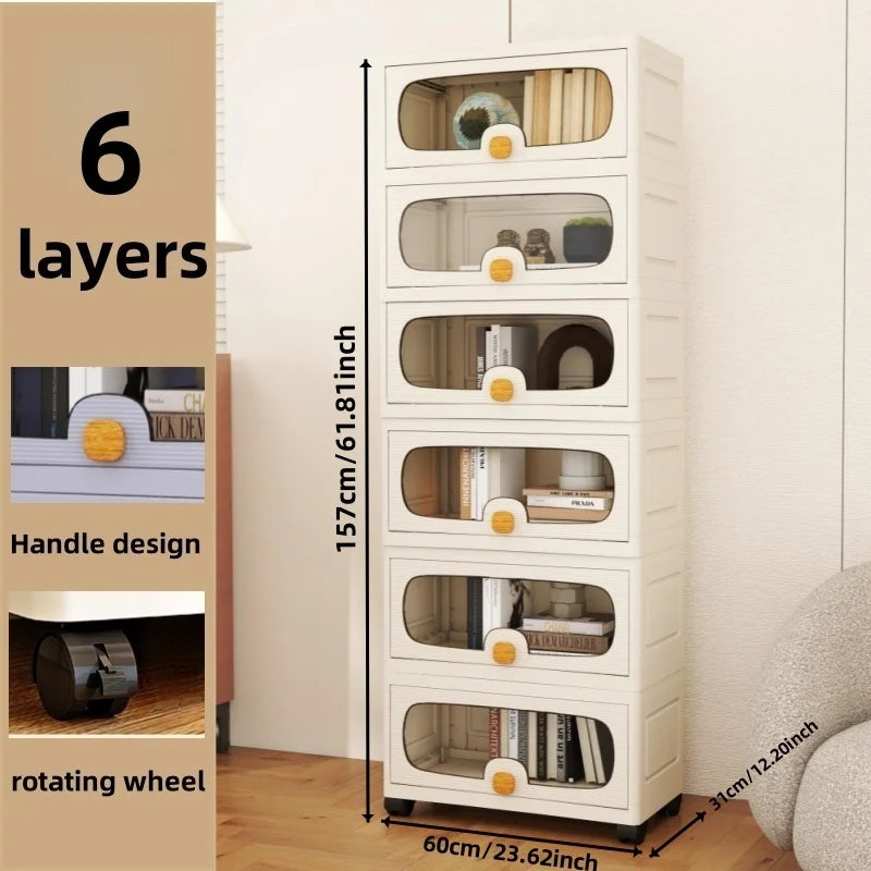 60Cm Extra Large Multi-Layer Storage Cabinet, Flip-Top Clothes Organizer for Living Room and Snack Storage Box