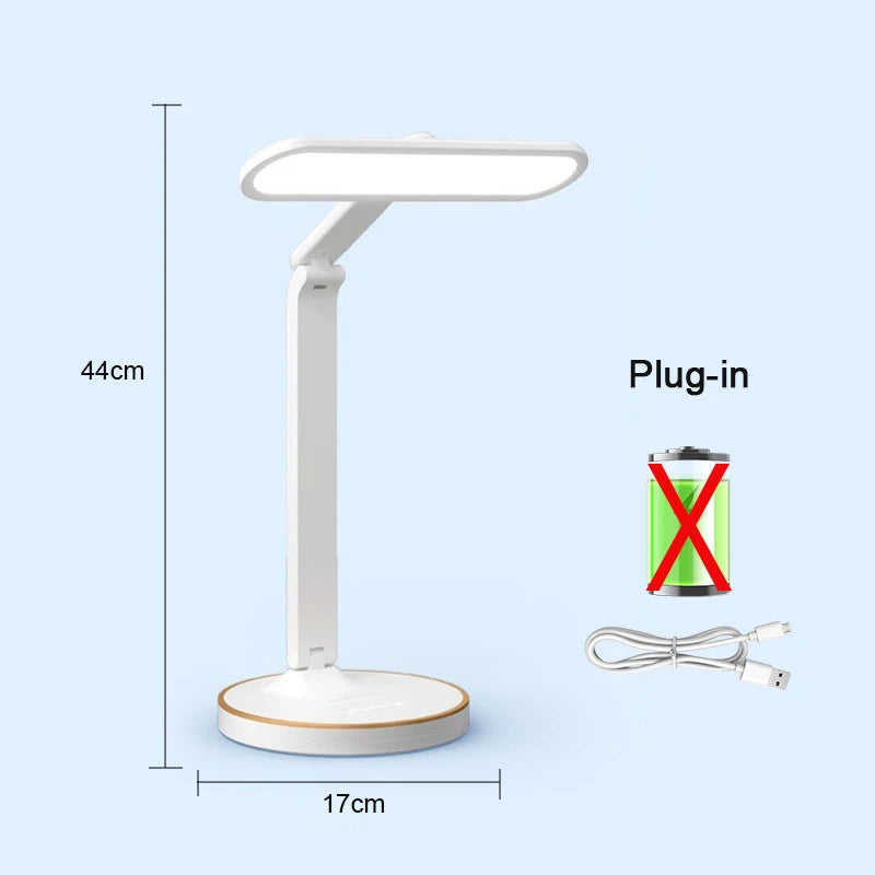 LED Clock Table Lamp USB Chargeable Dimmable Desk Lamp Plug-In LED Light Foldable Eye Protection Reading Night Light