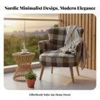 Plaid Upholstered Armchair Nordic Design Accent Chair Comfortable Seating Wooden Frame for Readers, Homeowners, Bedroom, Balcony