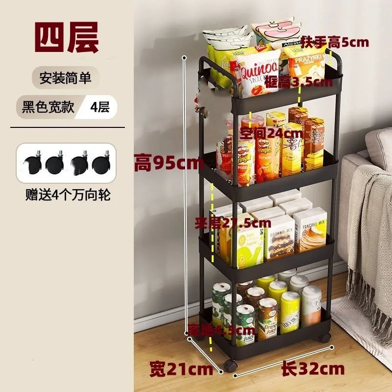 Four Wheel Rolling Storage Cart, Mobile Snack Box and Bathroom Organizer, Easy to Assemble Frame