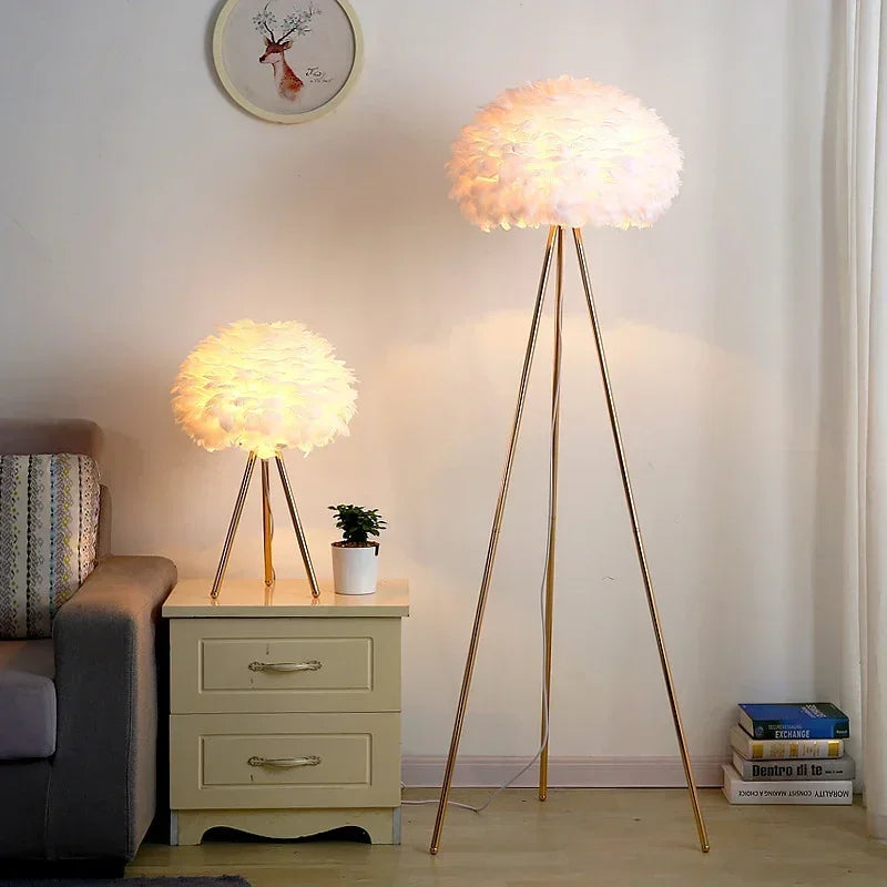 Modern Feather Floor Lamps Bedroom Bedside Led Lamp Home Decoration Living Room Sofa Standing Lamp Table Light Lustre Fixtures