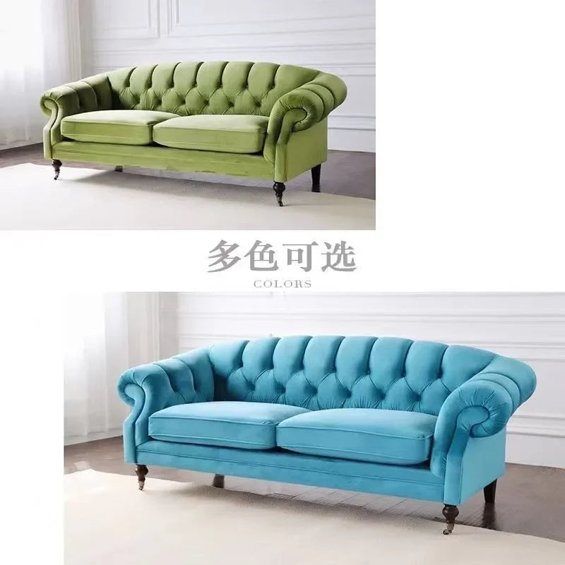 French Retro Olive Green Velvet Sofa Buckle Internet Celebrity Designer Small Apartment Xiaohongshu Sofa