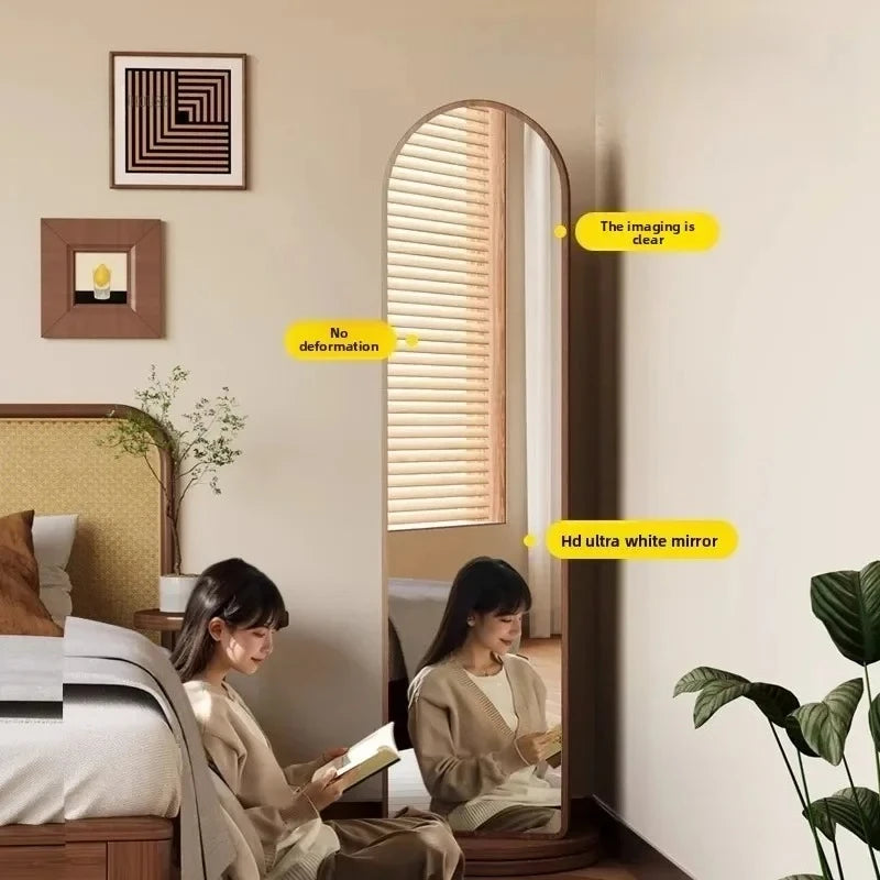 Nordic Solid Wood Floor Full-Body Mirrors Home Rotatable Full-Length Mirror Bookshelf Storage Integrated Fitting Mirror T