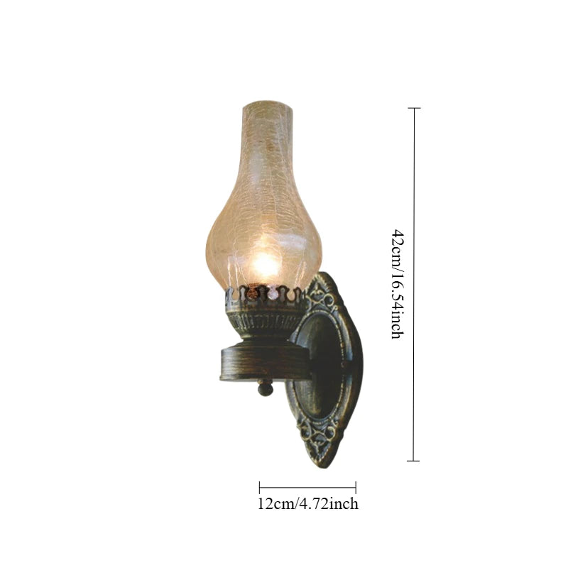Vintage Industrial Glass Wall Lamp, Antique Style Sconce for Bedroom Loft Home Decor Lighting