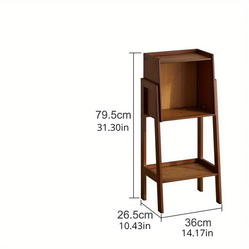 Walnut Colored Bookshelf, Desk Side Cabinet, Floor Standing Storage Cabinet for Living Room, Bedroom & Study - Bamboo Cabinet