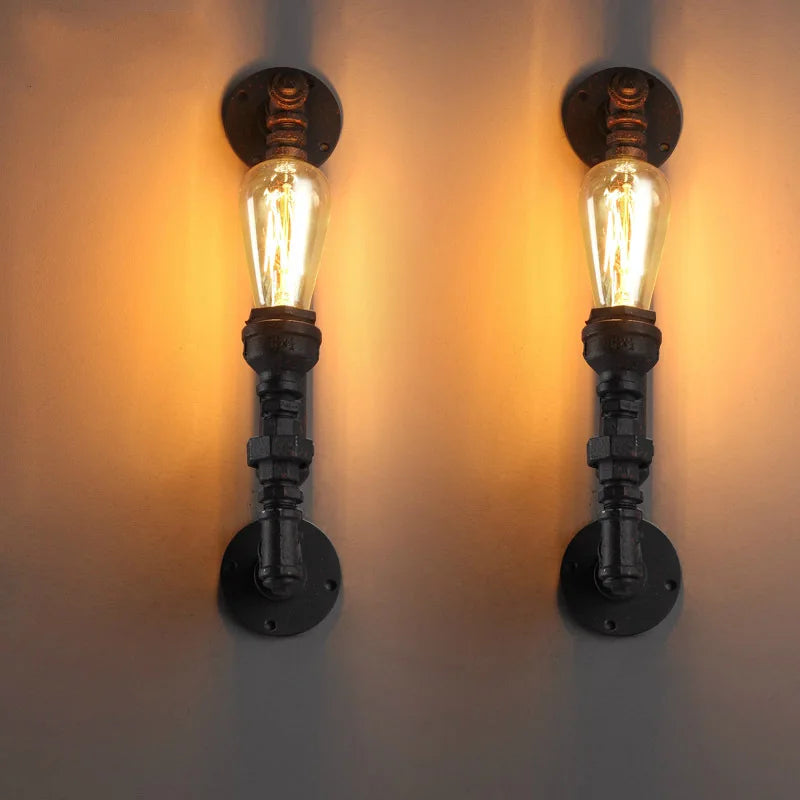 Vintage Iron Tube Wall Lamp American Rural Retro Industrial Bar Stair Corridor Study Restaurant Aisle Bedside Wall Light