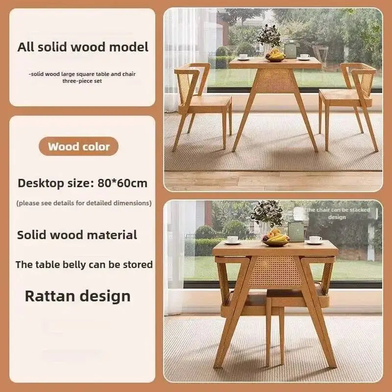 Garden Leisure Balcony Tea Table Solid Three-Piece Patio Furniture Rattan Wood Outdoor Tables and Chairs Furniture Nordic Sets M