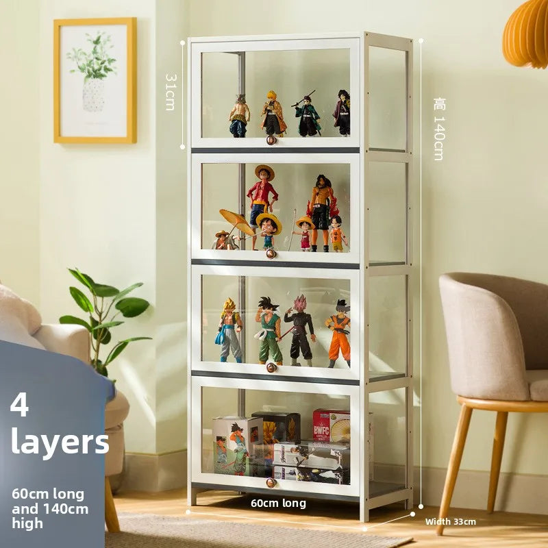 Figure Display Cabinet Imitation Glass Transparent Dust-Proof Display Cabinet Lego Toys Acrylic Storage Box Bookcase Shelf
