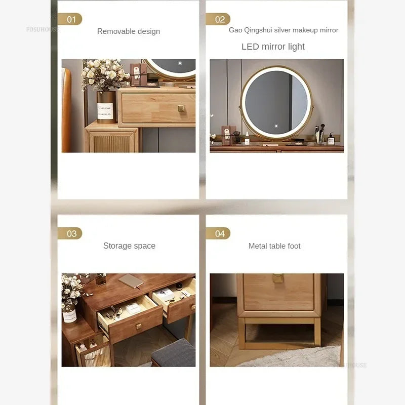 Simple Solid Wood Dressing Table for Bedroom Small Convenient Storage Integrated Dresser Chinese Creative Dressers for Hotel A
