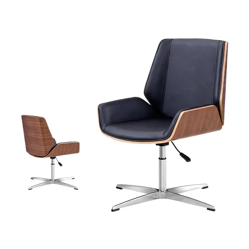 Luxury Leather Office Chair with Solid Wood Accent，Modern Swivel Executive Chair for Home Office Conference Room