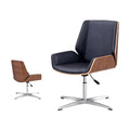 Luxury Leather Office Chair with Solid Wood Accent，Modern Swivel Executive Chair for Home Office Conference Room