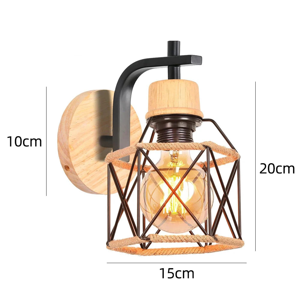 Vintage Retro Wood Wall Lamp Sconce Modern Wall Lights E27 LED Industrial Decor Indoor Lighting Bedside Lamp Dining Room Bedroom