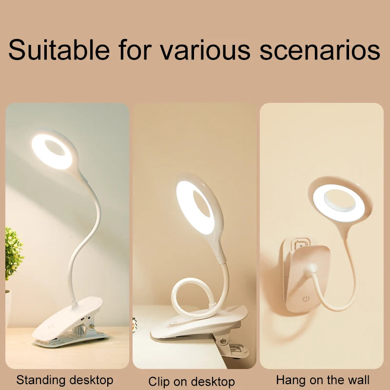 Portable Desk Lamp Rechargeable Reading Light Eye Protect Book Light LED USB Reading Lamp Touch Control Clip Table Desk Lamp
