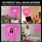 Melting Heart Mirror Neon Sign USB Dimmable LED Neon Lights for Home Bedroom Girl'S Room Party Studio Shop Decor Birthday Gift