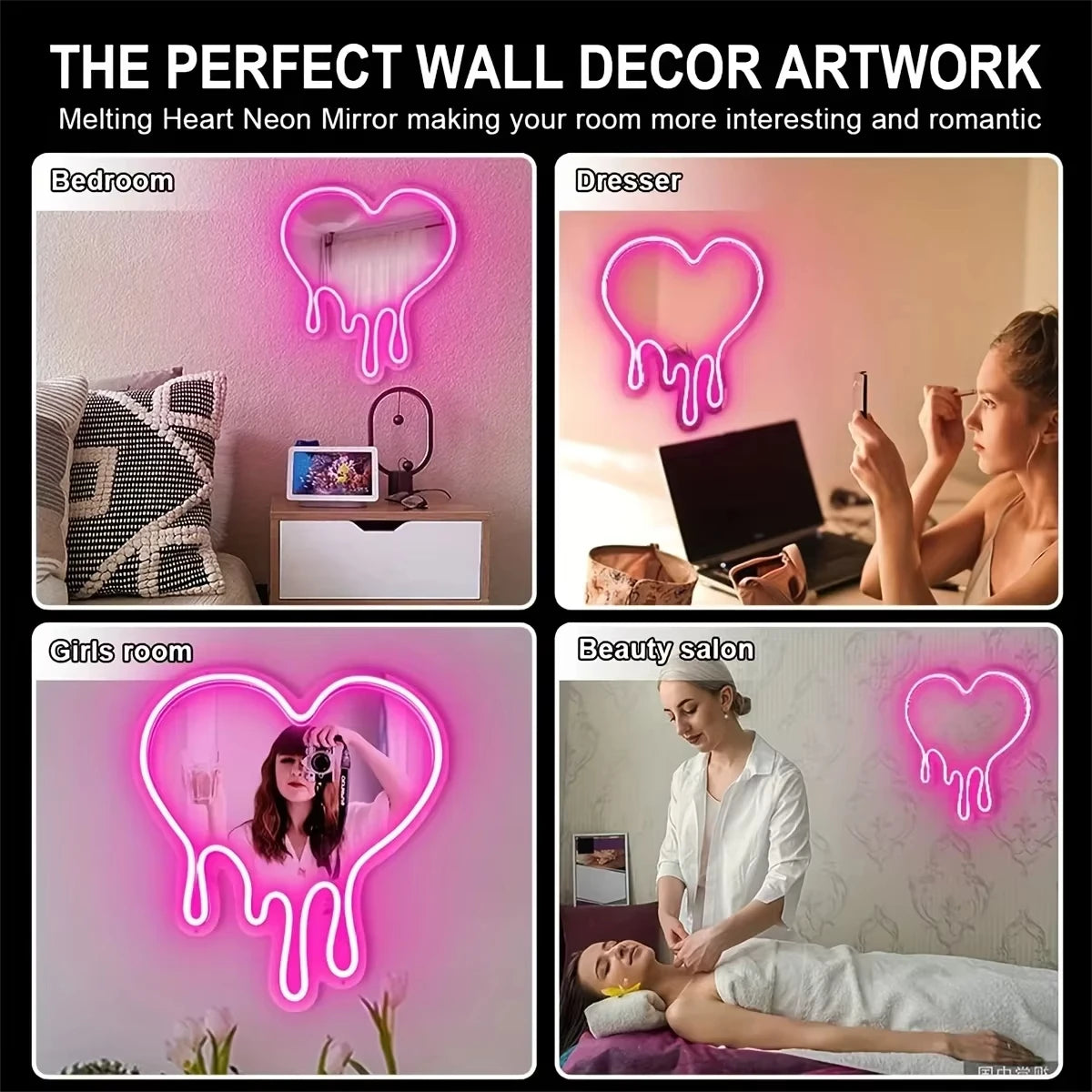 Melting Heart Mirror Neon Sign USB Dimmable LED Neon Lights for Home Bedroom Girl'S Room Party Studio Shop Decor Birthday Gift