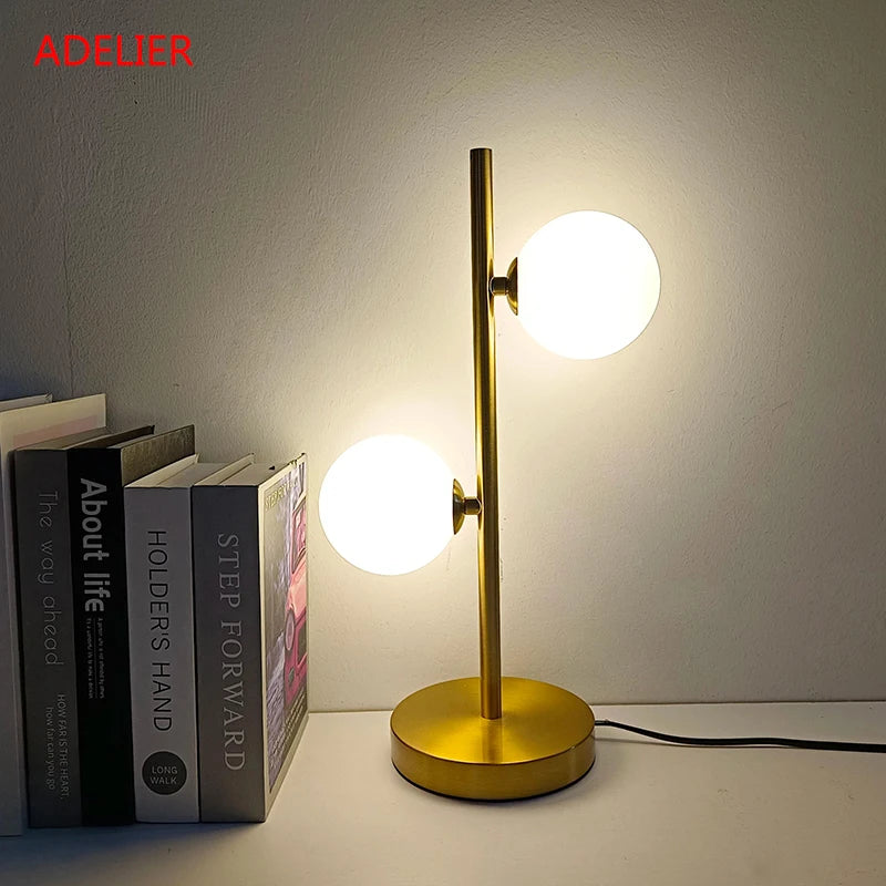 White Glass Ball Table Lamps Creative Bedroom Bedside Desk Lamp Iron Gold LED Lighting Fixture
