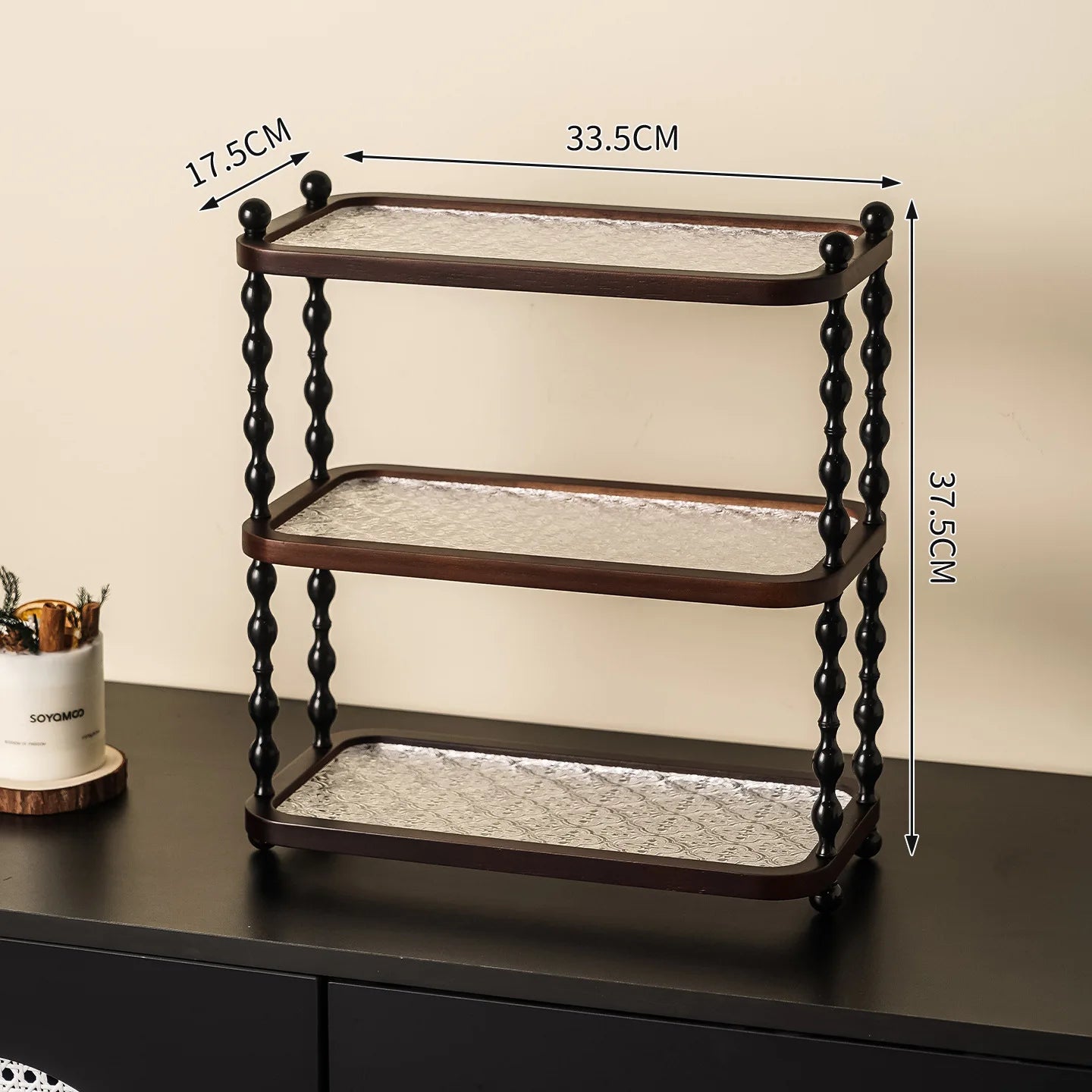 Three-Layer High-Value Desktop Retro Cup Holder with a Medieval Style Solid Wood Shelf