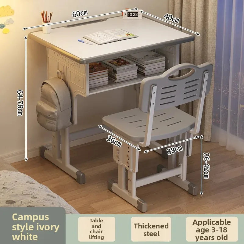 Children'S Study Student Desk and Chair Set Adjustable Height Writing Desk for Kids Home & School Standard & Pro Cushion Version
