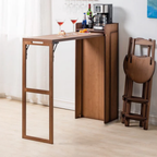 Modern Bamboo Bar Table & Folding Stool Set, Rectangular Space-Saving Dining Furniture