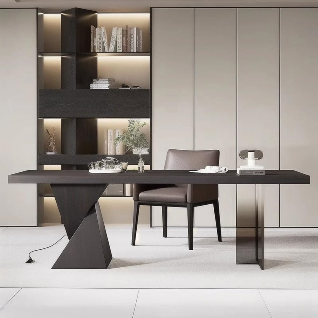 Modern oak and acrylic desk with built-in Smart Socket, wireless charging and power outlet, minimalist workspace desk for home office and bedroom