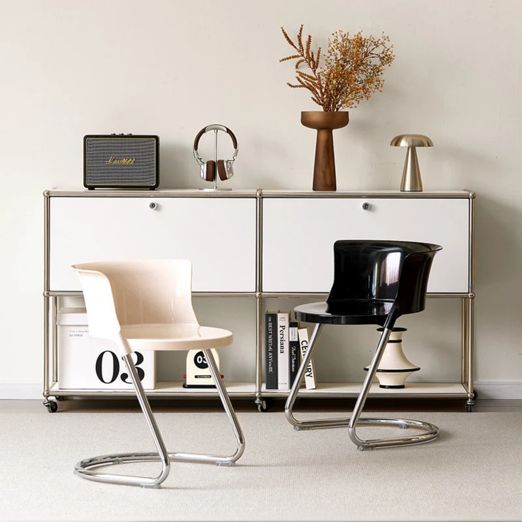 Modern Curved Dining Chair with PC Seat & Iron Frame, Minimalist Armless Chair