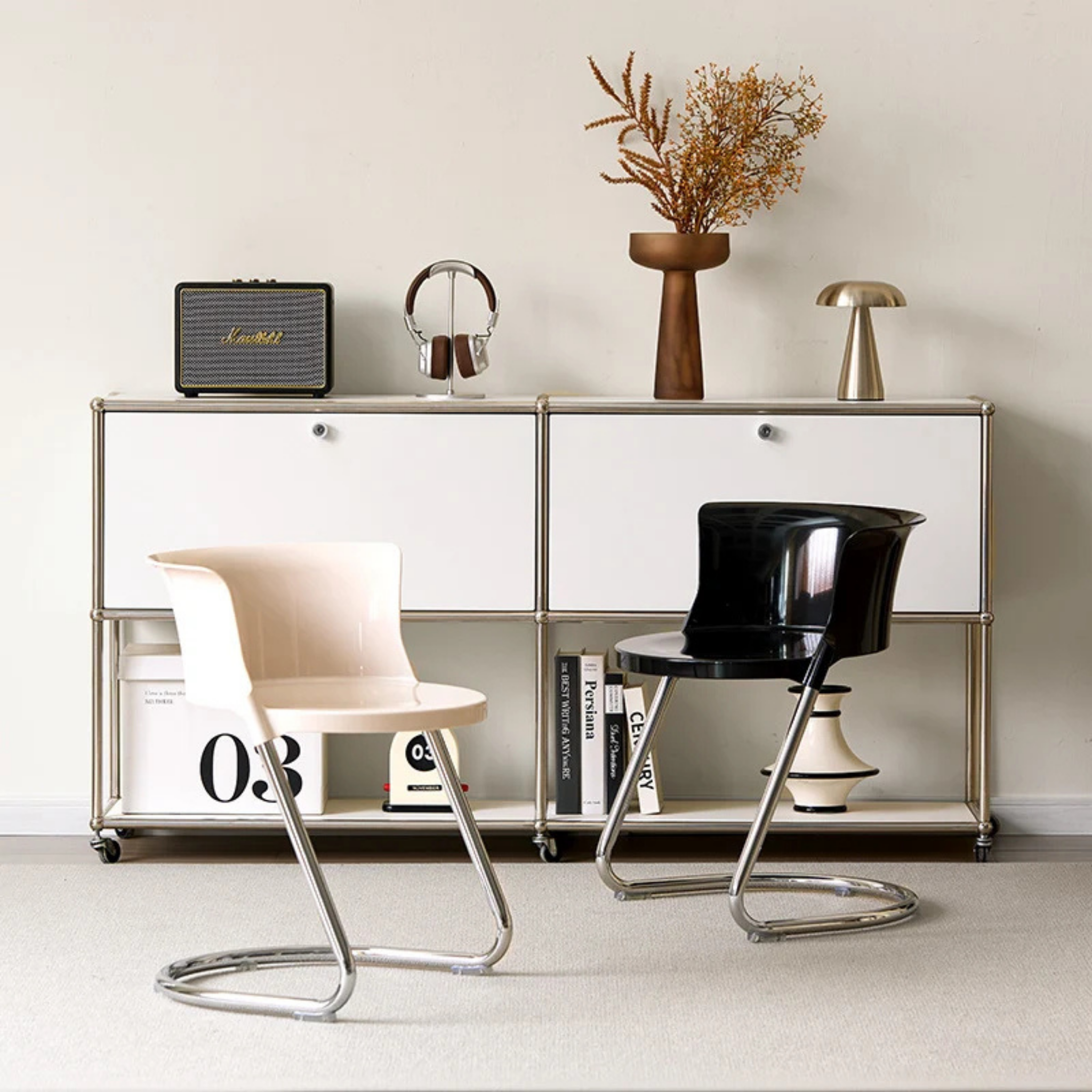 Modern Curved Dining Chair with PC Seat & Iron Frame, Minimalist Armless Chair