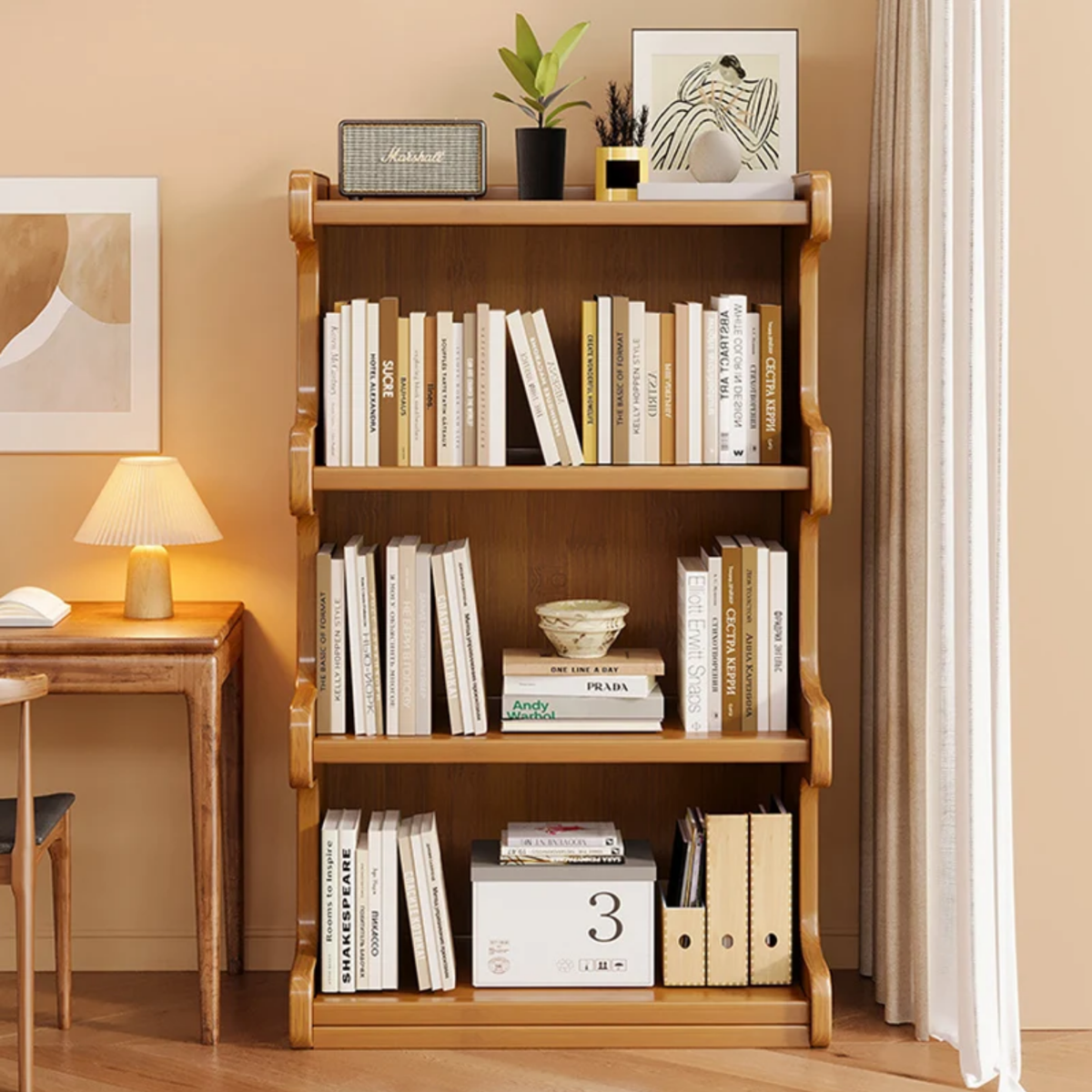 Modern floor-to-ceiling bookshelf with multi-layer storage shelves, tall bookcase and display cabinet for living room and home organization