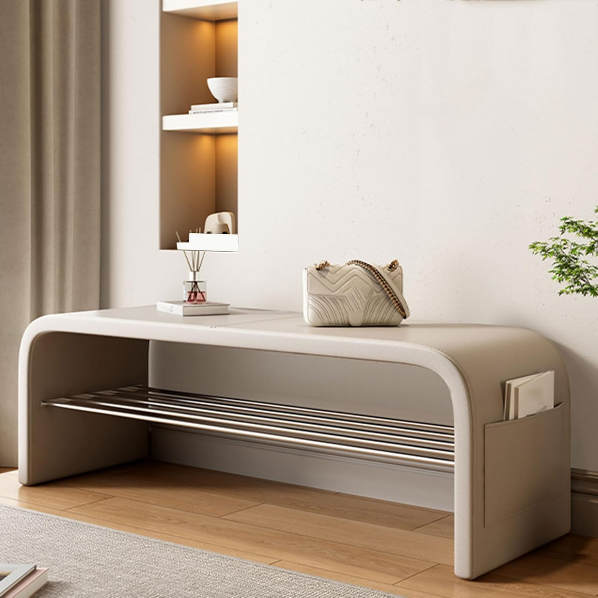 Modern Scandinavian Shoe Bench with 1-Tier Storage for Entryway