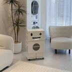 Creative robot side table with 2-tier storage, built-in tissue holder, mobile wheels, MDF construction and modern accent design for living room and sofa