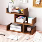 Modern minimalist 3-tier MDF bookshelf with 4 storage compartments, compact book storage shelf for home office, bedroom, living room and small spaces
