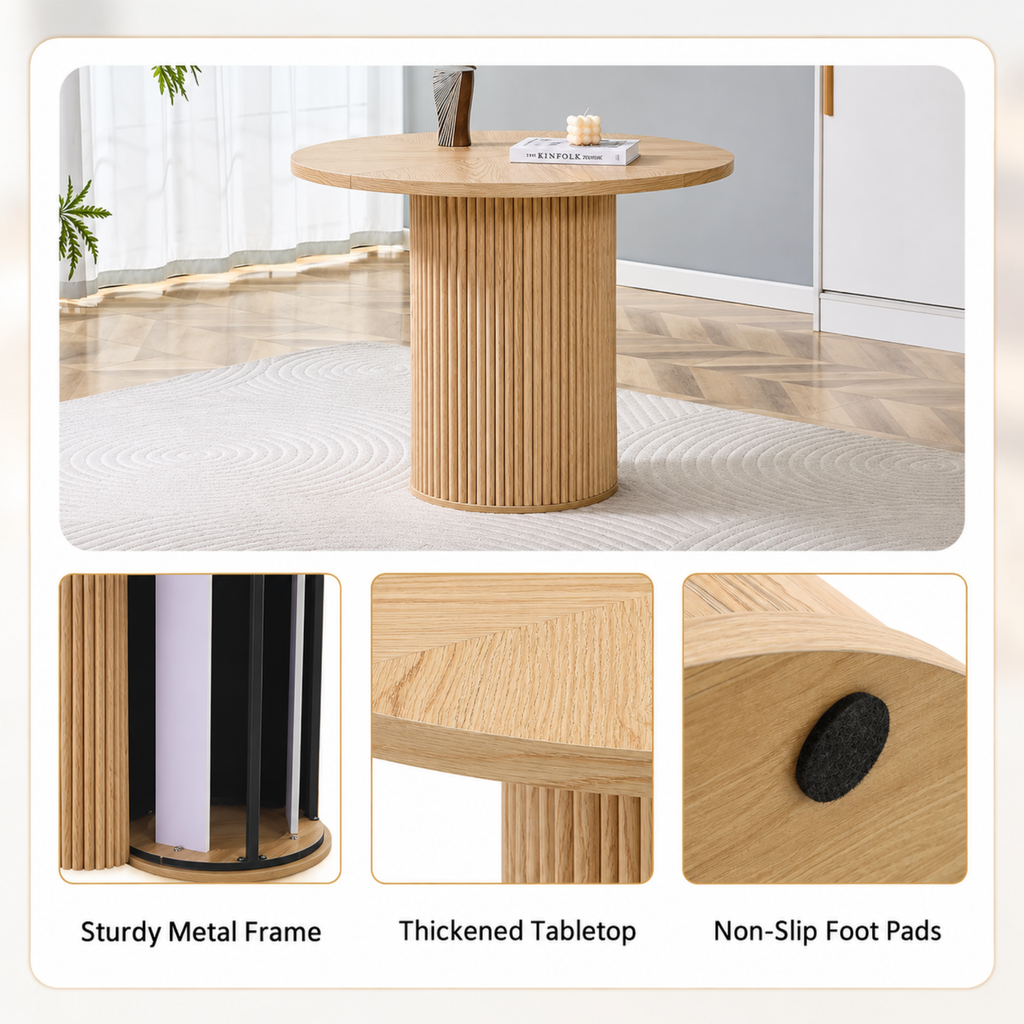 Modern Round Dining Table Set with 4 Chairs, Light Wood Minimalist Dining Set