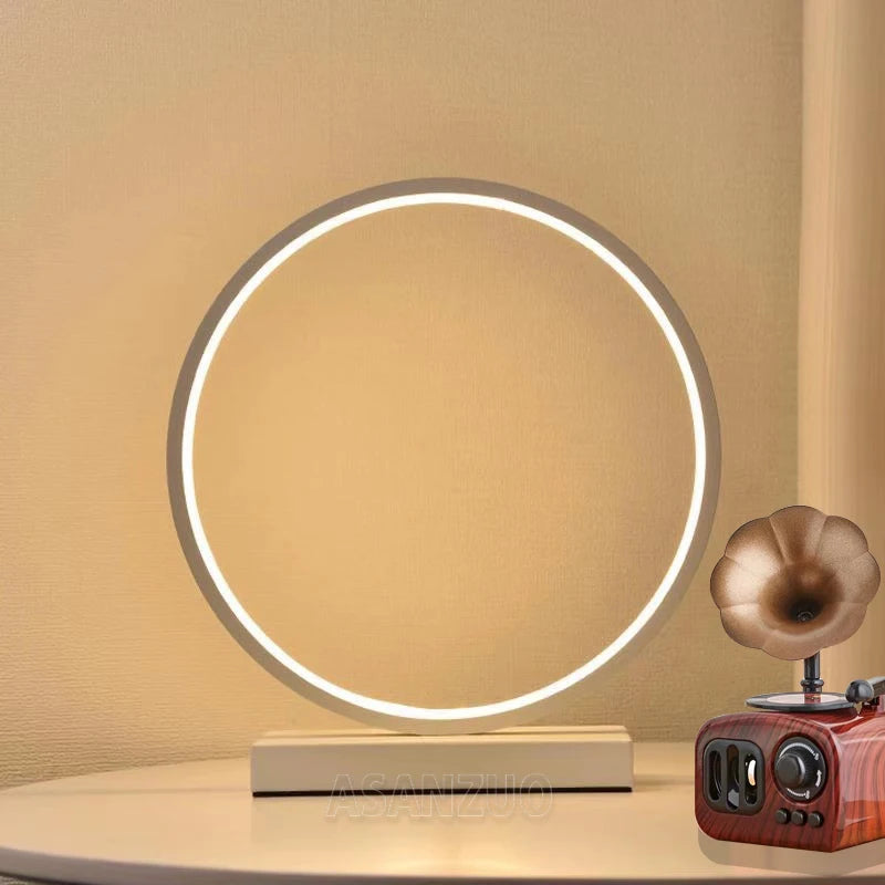 AC110-240V Dimmable LED Ring Table Lamp Bedside Night Light Home Living Room Bedroom Decor Desk Lamp EU/US/AU/UK Plug