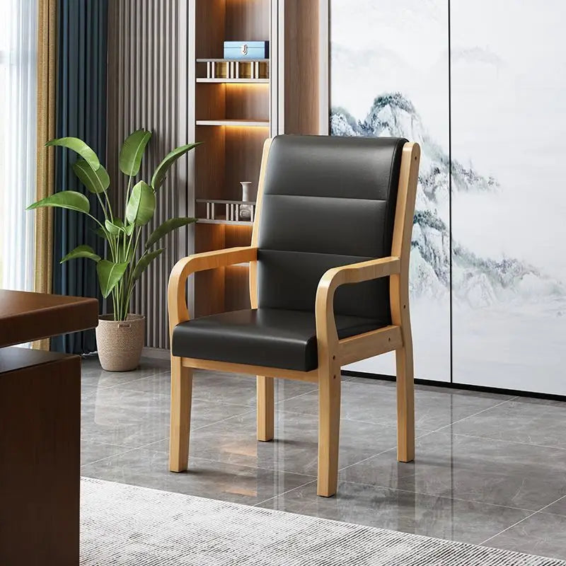 Solid Wood Armchair Upholstered Nappa Leather Rubberwood Frame High Density Foam Cushion Modern Comfy Chair for Home