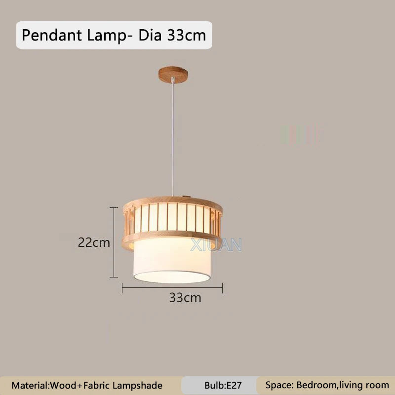 Nordic round Solid Wood Ceiling Lights Fabric Lampshade Living Room Bedroom Ceiling Lamp for Restaurant Study Homestay Indoor