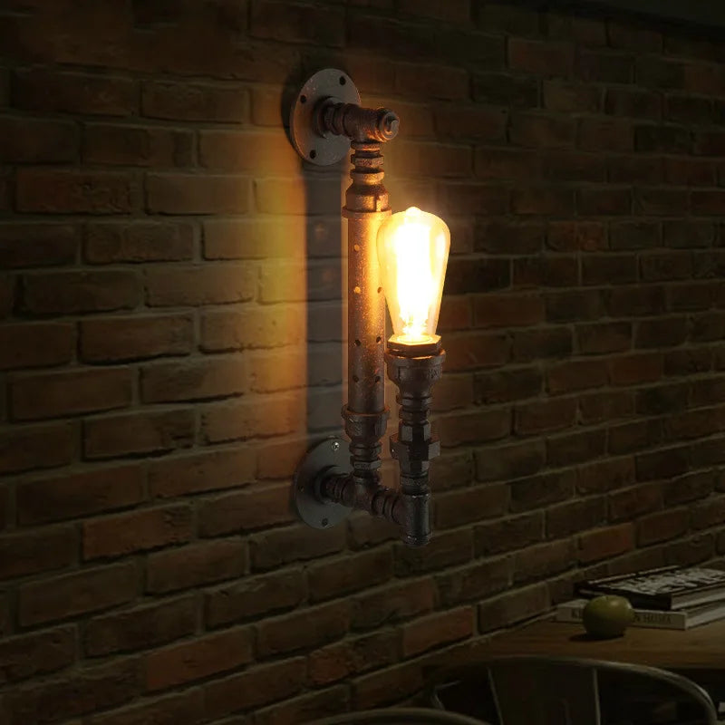 Vintage Iron Tube Wall Lamp American Rural Retro Industrial Bar Stair Corridor Study Restaurant Aisle Bedside Wall Light