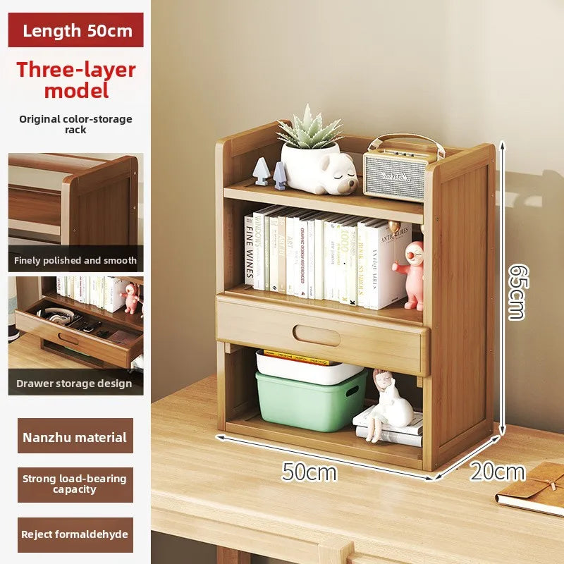 Bamboo Desktop Multi-Layer Storage Rack, Student Desk Storage Cabinet, Office File Rack, Bookshelf, Miscellaneous Storage Rack
