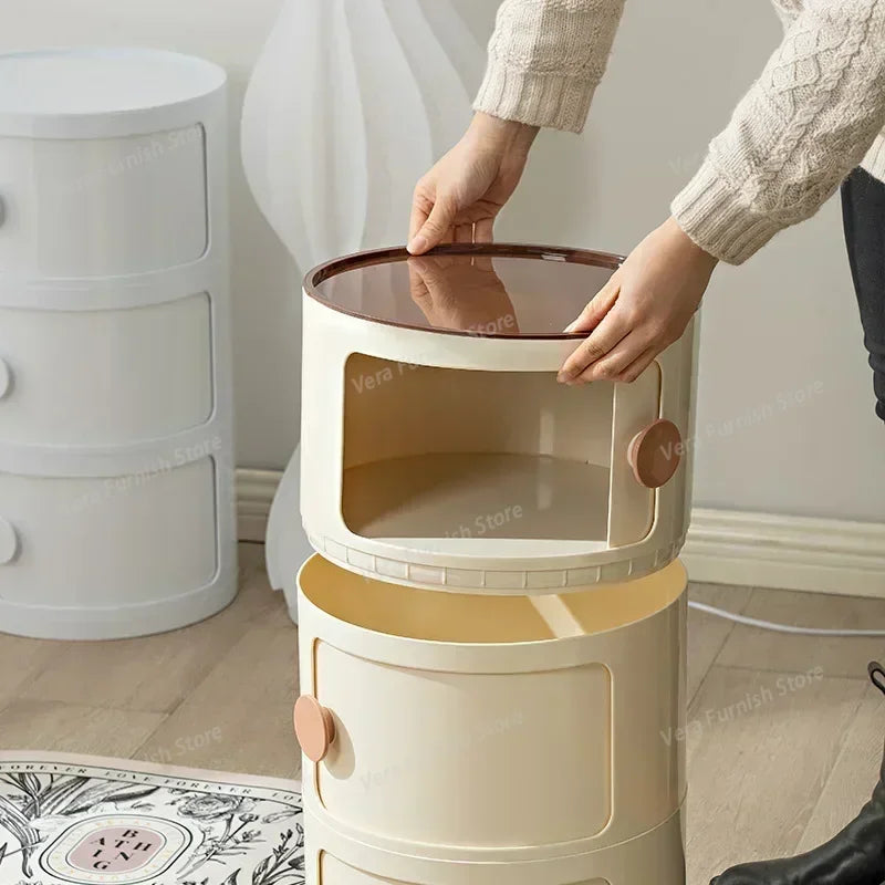 Nordic round Household Simple Creative Bedside Tables Bedroom Storage Cabinet Plastic Light Luxury Combination Small Cabinets