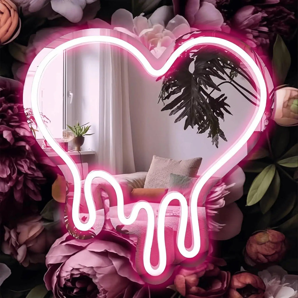 Melting Heart Mirror Neon Sign USB Dimmable LED Neon Lights for Home Bedroom Girl'S Room Party Studio Shop Decor Birthday Gift