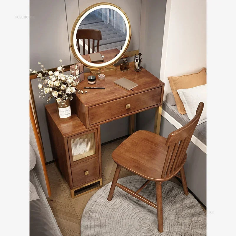 Simple Solid Wood Dressing Table for Bedroom Small Convenient Storage Integrated Dresser Chinese Creative Dressers for Hotel A