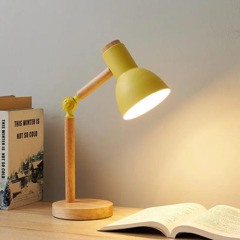 Creative Nordic Table Lamp - Wooden Art LED Turn Head Simple Design Eye Protection for Bedside Desk, Reading & Study