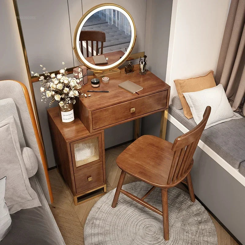Simple Solid Wood Dressing Table for Bedroom Small Convenient Storage Integrated Dresser Chinese Creative Dressers for Hotel A